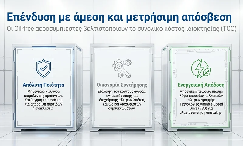 Οφέλη επένδυσης σε oil-free αεροσυμπιεστές απόσβεση οικονομία συντήρησης και ενεργειακή απόδοση - ΑΝΕΛΙΞΙΣ ΤΣΙΚΑΛΟΥΔΑΚΗΣ.