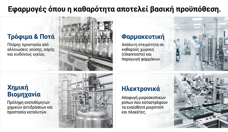 Εφαρμογές καθαρού αέρα Class 0 σε τρόφιμα φάρμακα χημικά και ηλεκτρονικά - ΑΝΕΛΙΞΙΣ ΤΣΙΚΑΛΟΥΔΑΚΗΣ