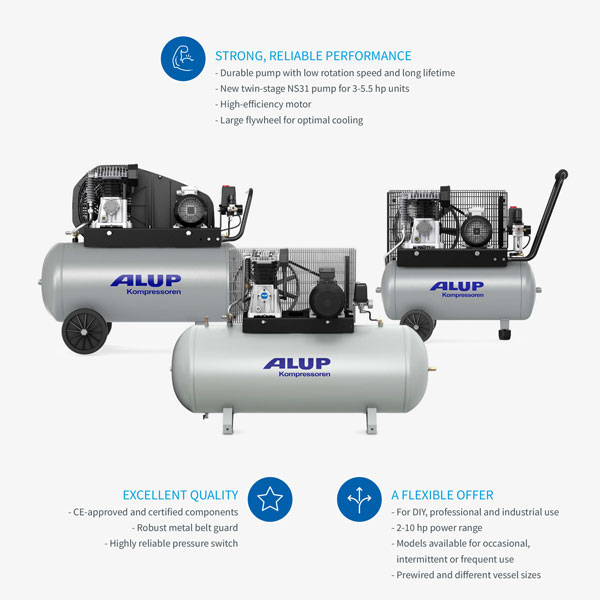 Εμβολοφόρος αεροσυμπιεστής ALUP σειράς HLE υψηλής απόδοσης από την ΑΝΕΛΙΞΙΣ ΤΣΙΚΑΛΟΥΔΑΚΗΣ