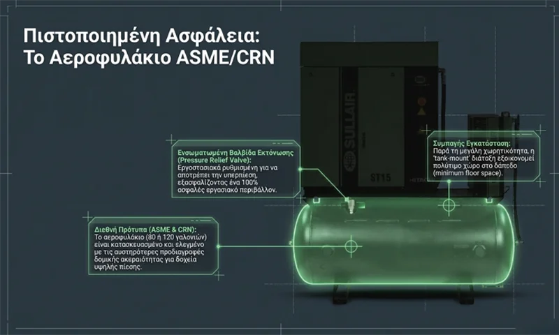 Εσωτερικά εξαρτήματα αεροσυμπιεστή Sullair ShopTek 25-100 hp: κοχλίας, κινητήρας, ψυγείο, EC controller